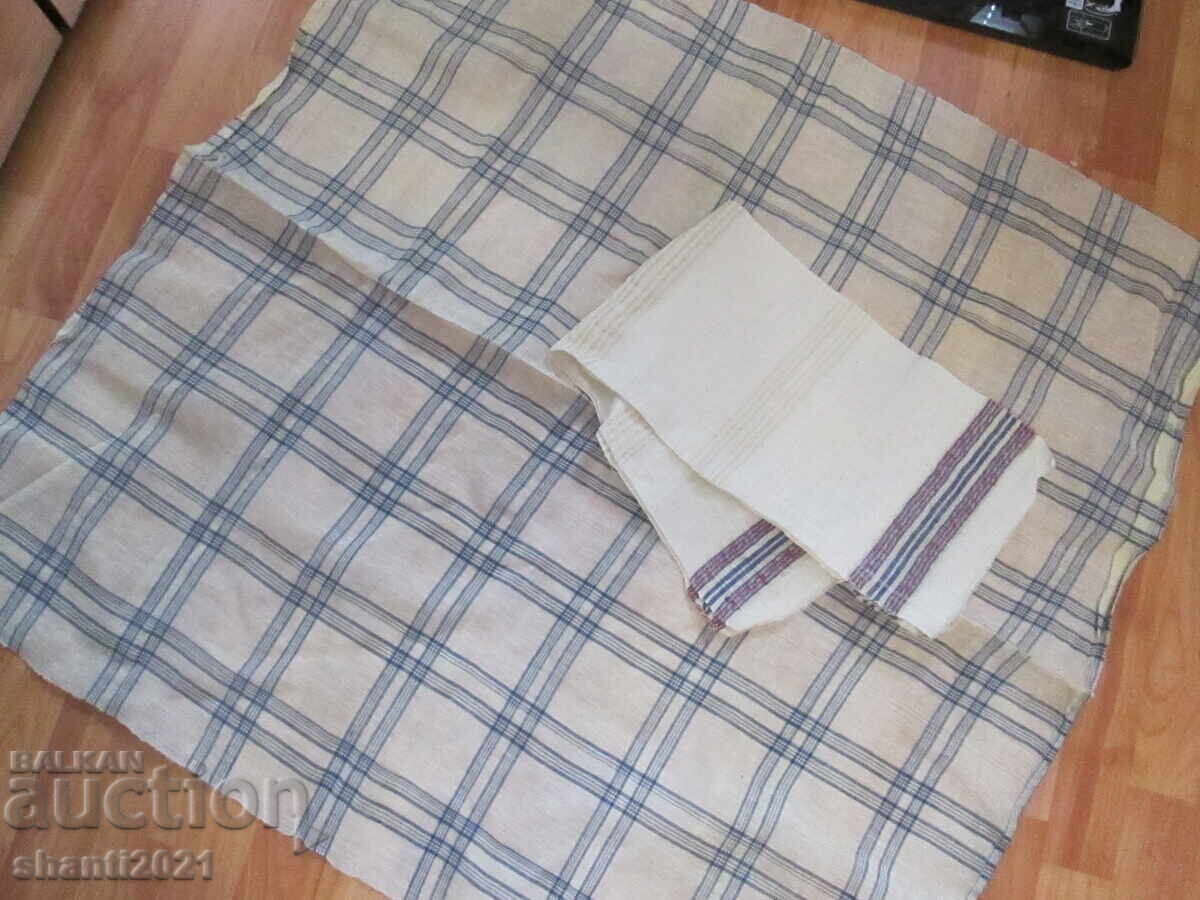 Antique chenille tablecloth and hand-woven towel Antique chenille tablecloth and hand-woven towel