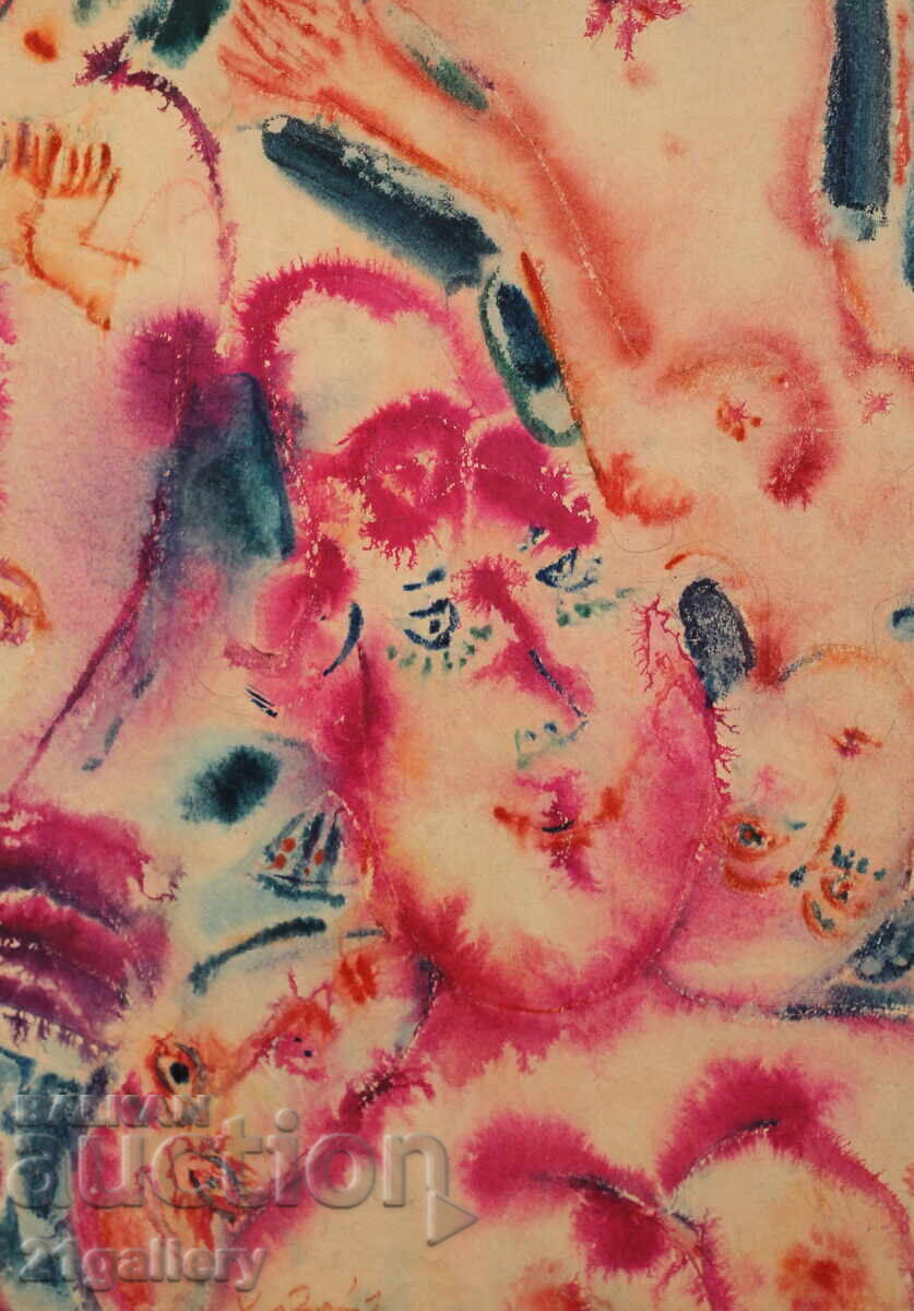 Auction  Krasimir Doychev (1961-) Watercolor female portrait 2007