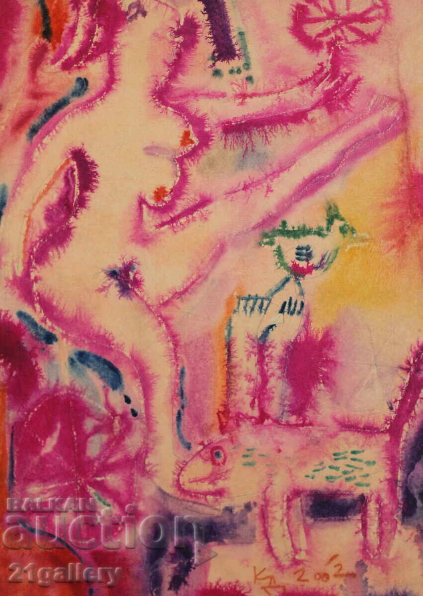 Krasimir Doychev (1961-) Watercolor female portrait 2002 with price € 178.95 | 350.00 BGN