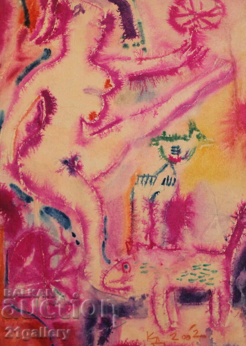 Krasimir Doychev (1961-) Watercolor female portrait 2002