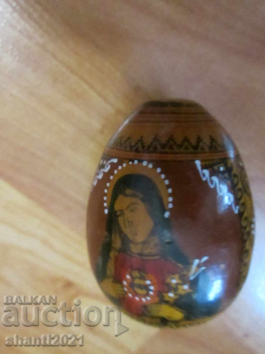 Auction Antique Icon, wooden egg, hand painted, Christ, Mary Auction Antique Icon, wooden egg, hand painted, Christ, Mary