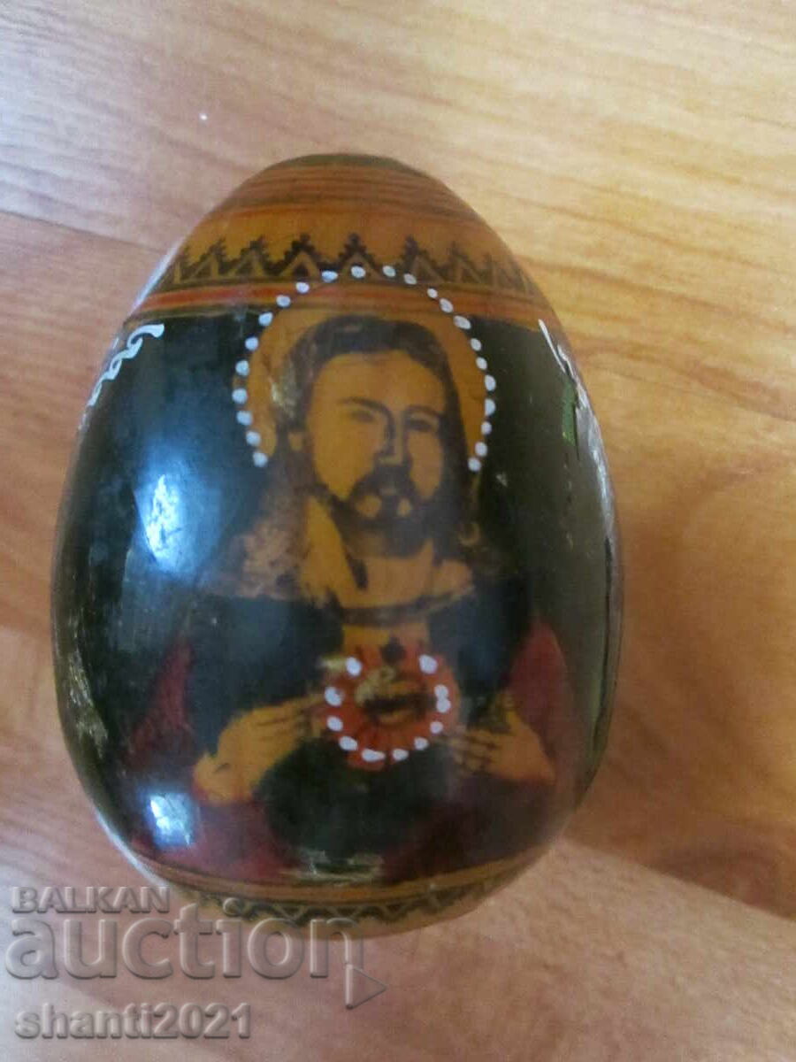 Antique Icon, wooden egg, hand painted, Christ, Mary Antique Icon, wooden egg, hand painted, Christ, Mary