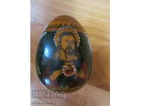 Antique Icon, wooden egg, hand painted, Christ, Mary