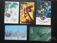 Old Russian New Year cards, double, 5 pieces