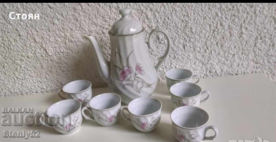 Bulgarian porcelain coffee service with jug. Bulgarian porcelain coffee service with jug.