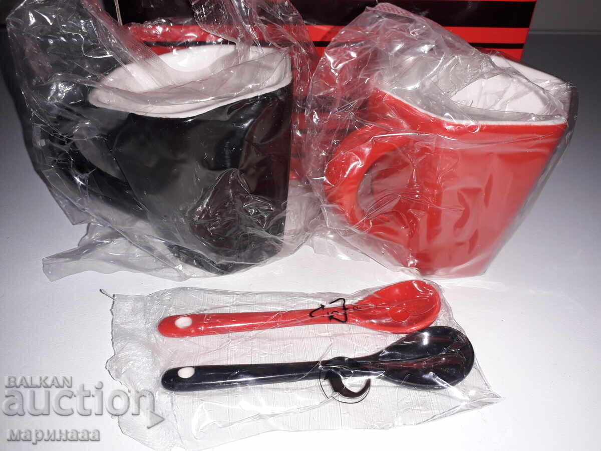 PORCELAIN CUPS AND SPOONS SET with price 5.00 BGN | € 2.56 PORCELAIN CUPS AND SPOONS SET with price 5.00 BGN | € 2.56