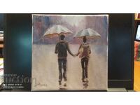 Oil painting on canvas Walk in the rain