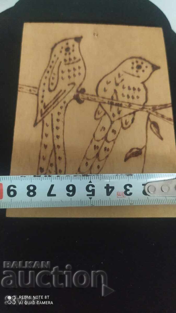 Painting, birds, pyrography, wood with price 9.99 BGN | € 5.11 Painting, birds, pyrography, wood with price 9.99 BGN | € 5.11