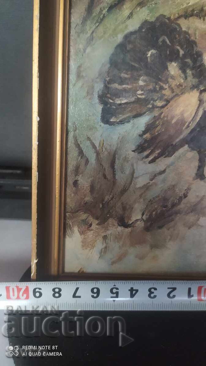 Painting, oil, fiberboard, The Love Call of the Capercaillie, 1956 with price 49.99 BGN | € 25.56 Painting, oil, fiberboard, The Love Call of the Capercaillie, 1956 with price 49.99 BGN | € 25.56