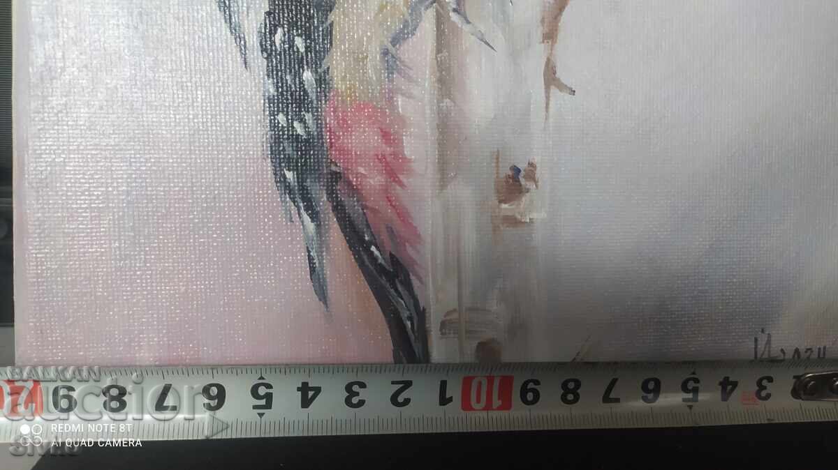 Painting, oil, canvas, The Woodpecker, the Doctor of the Forest with price 24.99 BGN | € 12.78 Painting, oil, canvas, The Woodpecker, the Doctor of the Forest with price 24.99 BGN | € 12.78