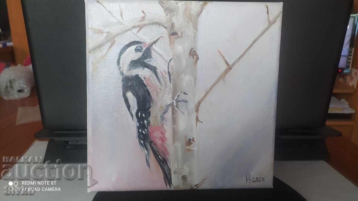 Painting, oil, canvas, The Woodpecker, the Doctor of the Forest Painting, oil, canvas, The Woodpecker, the Doctor of the Forest