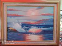 Painting oil canvas sea ocean waves