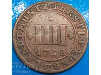 4 pfennig 1718 Padeborn Diocese Germany - σπάνιο