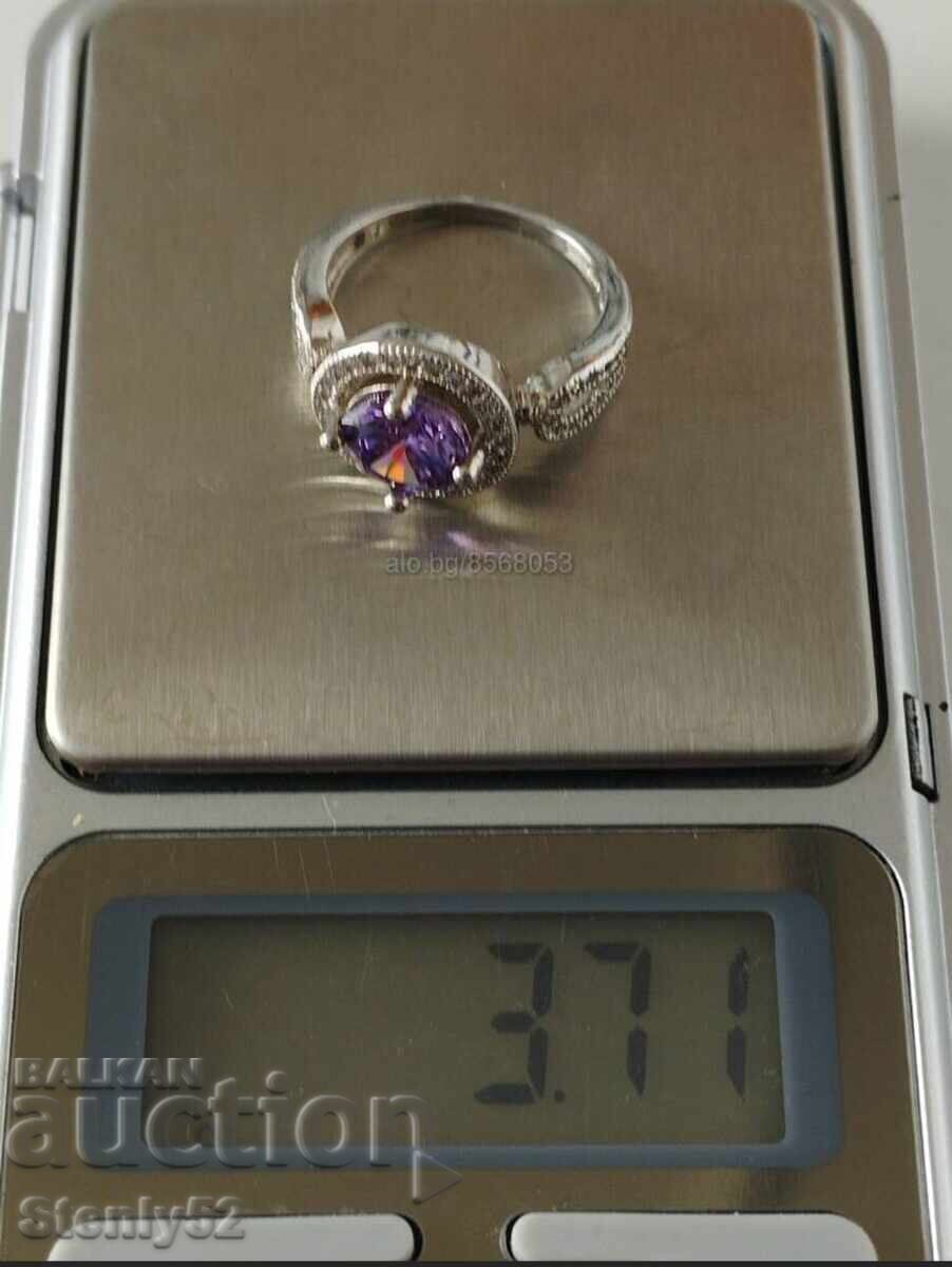 Посребрен пръстен с родиево покритие с естествен камък. с цена 40.00 лв. | € 20.45 Посребрен пръстен с родиево покритие с естествен камък. с цена 40.00 лв. | € 20.45