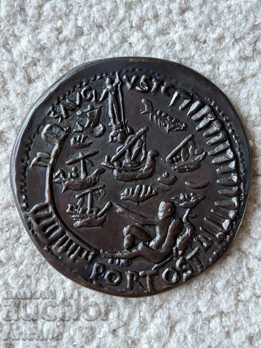 Bronze plaque Assen Peykov LEONARDO DA VINCI ROME 1960 - 5