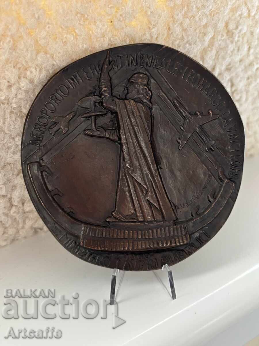 Placă de bronz Assen Peykov LEONARDO DA VINCI ROMA 1960 - 6