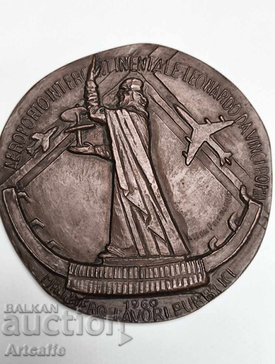 Bronze plaque Assen Peykov LEONARDO DA VINCI ROME 1960 - 7