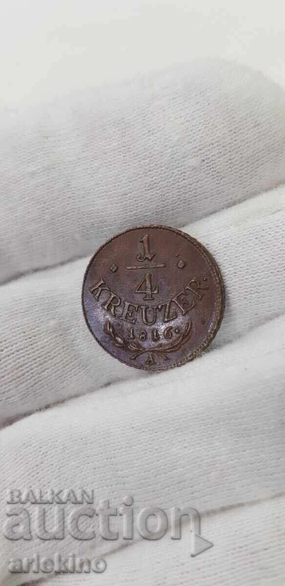 Auction  Collectible copper coin 1/4 kreuzer 1816 "A" Austria