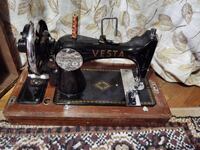 Antique VESTA sewing machine with original wooden cover