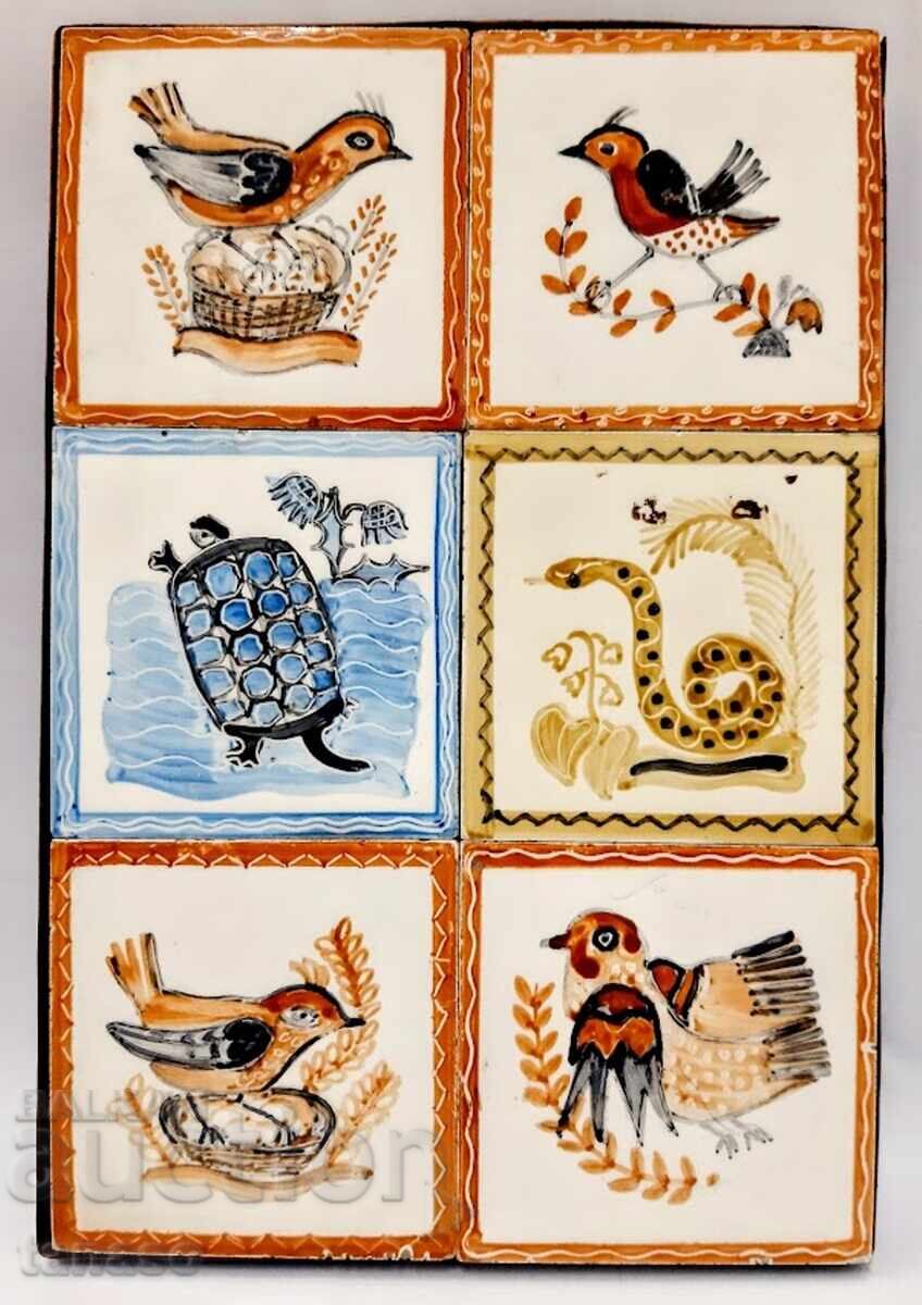 Hand-painted ceramic panel - 6 tiles on a wooden base with price 65.00 BGN | € 33.23 Hand-painted ceramic panel - 6 tiles on a wooden base with price 65.00 BGN | € 33.23