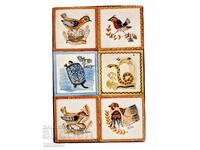 Hand-painted ceramic panel - 6 tiles on a wooden base