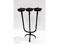 Antique hand-forged iron candlestick – three-armed – 35 cm