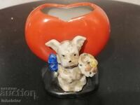 PORCELAIN VASE WITH DOG FIGURE RETRO ANTIQUE