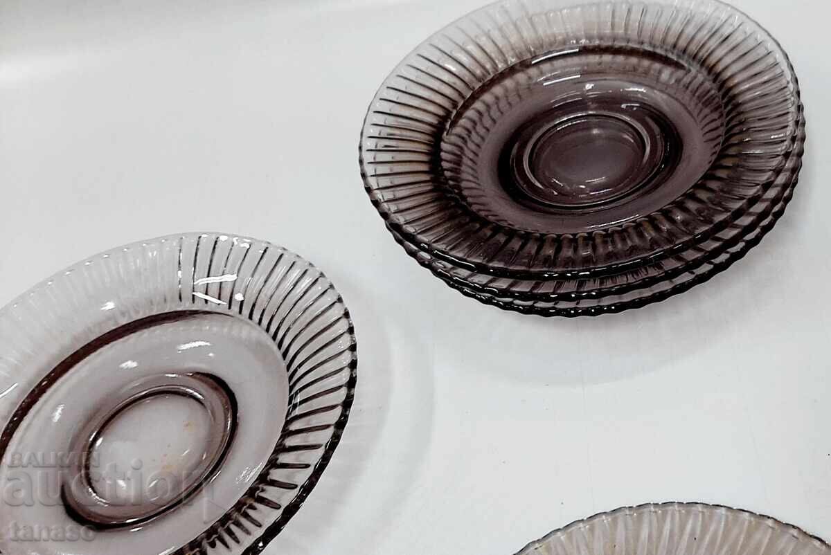 Шест стъклени десертни чинийки, виолетово стъкло (1.2) - 7 Шест стъклени десертни чинийки, виолетово стъкло (1.2) - 7