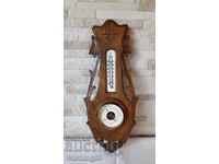 Old German barometer + thermometer - Woodcarving - 1940s