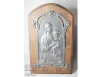 Old Author's Metal Icon of the Virgin Mary with the Child Signature