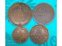 Set 1 2 3 4 Pfennig Prussia 1856 - 1867 Germany