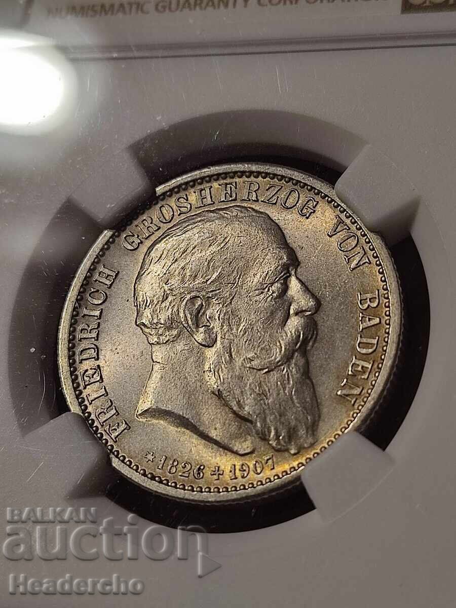 2 stamps 1907-G Baden, Germany (silver) NGC MS 64 with price 340.00 BGN | € 173.84 2 stamps 1907-G Baden, Germany (silver) NGC MS 64 with price 340.00 BGN | € 173.84