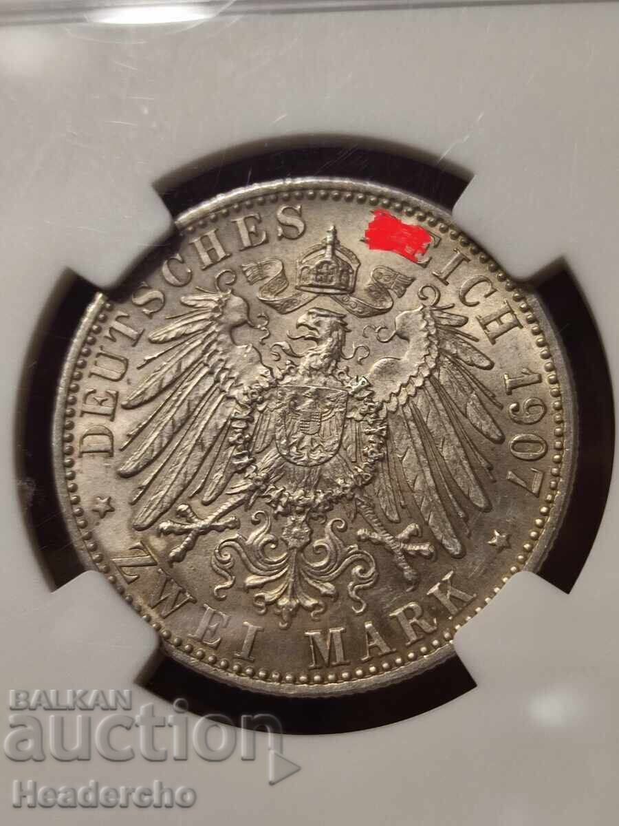 Auction 2 stamps 1907-G Baden, Germany (silver) NGC MS 64 Auction 2 stamps 1907-G Baden, Germany (silver) NGC MS 64