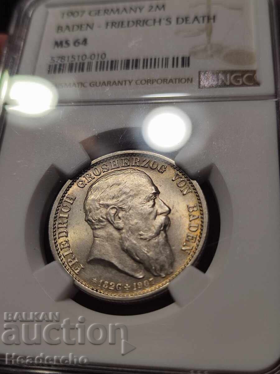 2 stamps 1907-G Baden, Germany (silver) NGC MS 64 2 stamps 1907-G Baden, Germany (silver) NGC MS 64