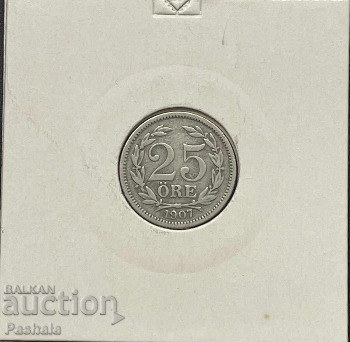 Sweden 25 yøre 1907. Silver. Sweden 25 yøre 1907. Silver.