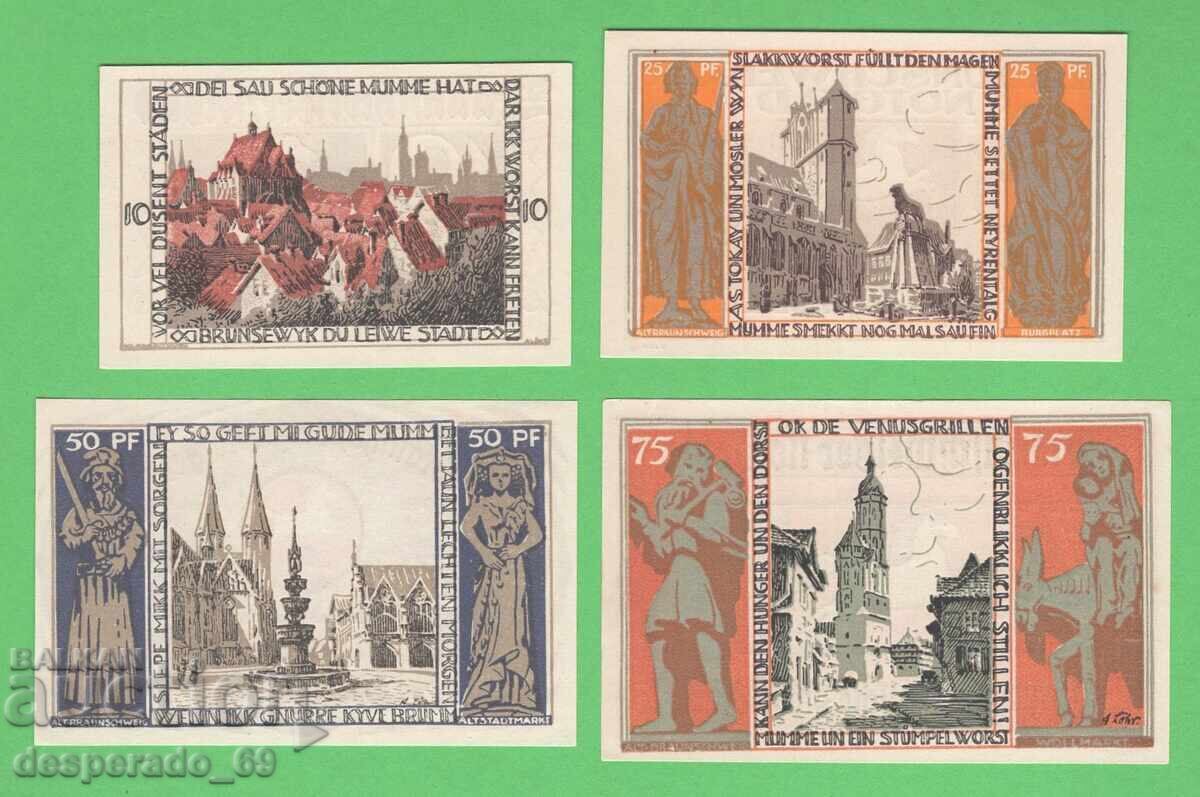 (¯`'•.¸NOTGELD (πόλη του Μπράουνσβαϊγκ) 1921 UNC -4 τεμ. τραπεζογραμμάτια'¯)