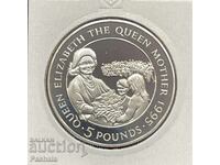 Alderney 5 pounds 1995. Silver.