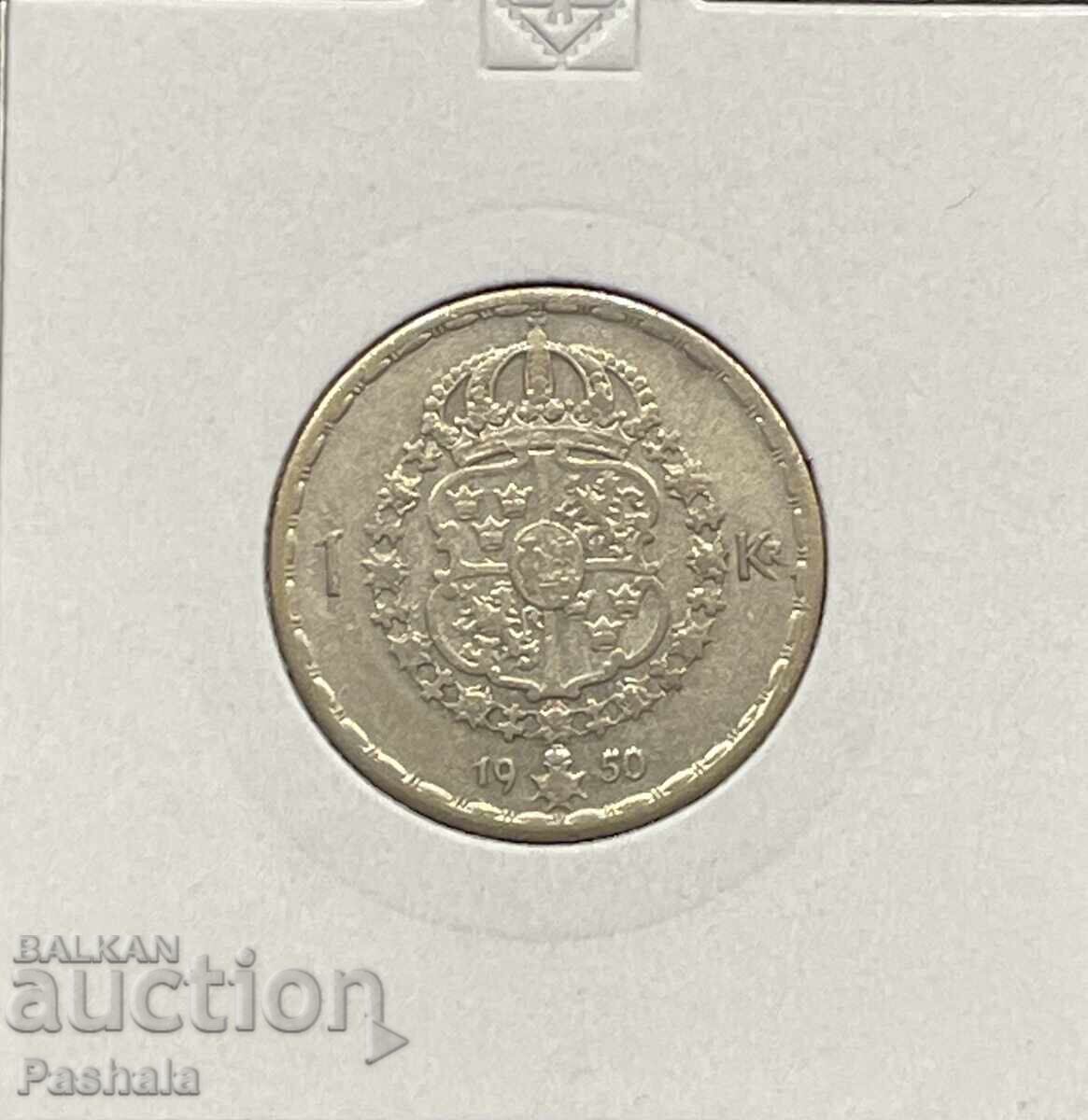 Sweden 1 kroner 1950. Silver. Sweden 1 kroner 1950. Silver.