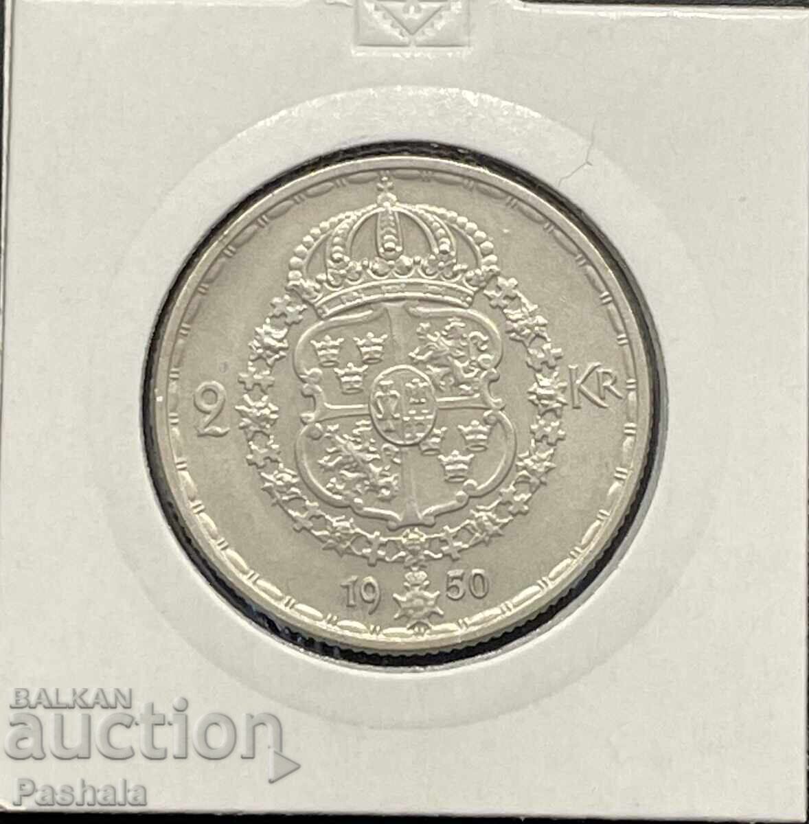 Sweden 2 kroner 1950. Silver. Sweden 2 kroner 1950. Silver.