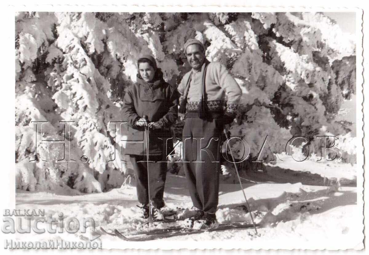 OLD PHOTO OF SKIERS IN THE MOUNTAIN D427