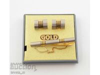 Set of cufflinks, buttonholes and tie pin