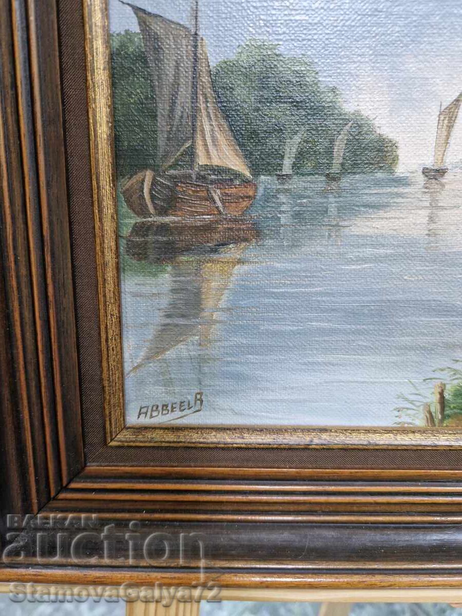 Прекрасна белгийска картина масло върху платно - 5 Прекрасна белгийска картина масло върху платно - 5