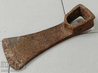 Old forged turnhoe, wrought iron, hoe, blade, axe