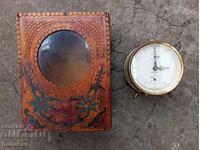 Old wooden box with a clock