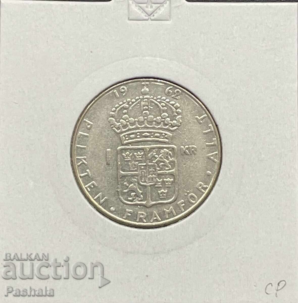 Sweden 1 kroner 1962. Silver. Sweden 1 kroner 1962. Silver.