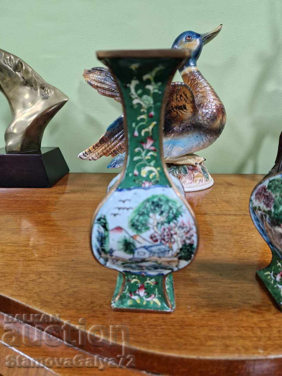 Ζευγάρι σπάνια αντίκες κινέζικα βάζα Cloisonne - Σημάδια - 6