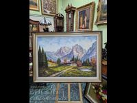 A great large antique original oil on panel painting