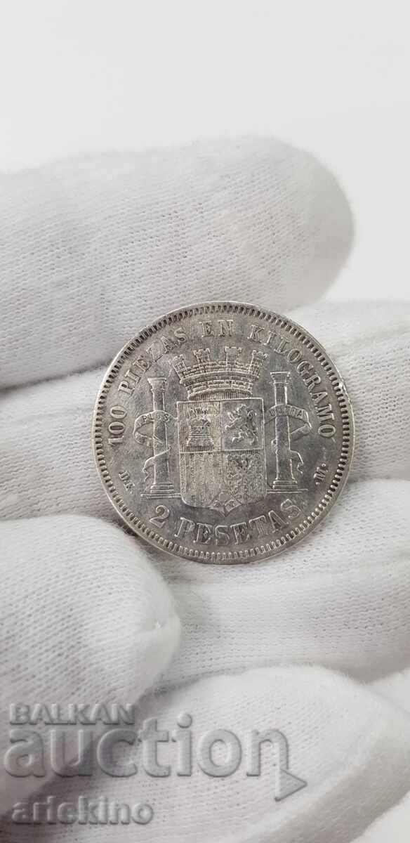 Collectible silver coin 2 pesetas 1870 Spain with price 55.00 BGN | € 28.12 Collectible silver coin 2 pesetas 1870 Spain with price 55.00 BGN | € 28.12