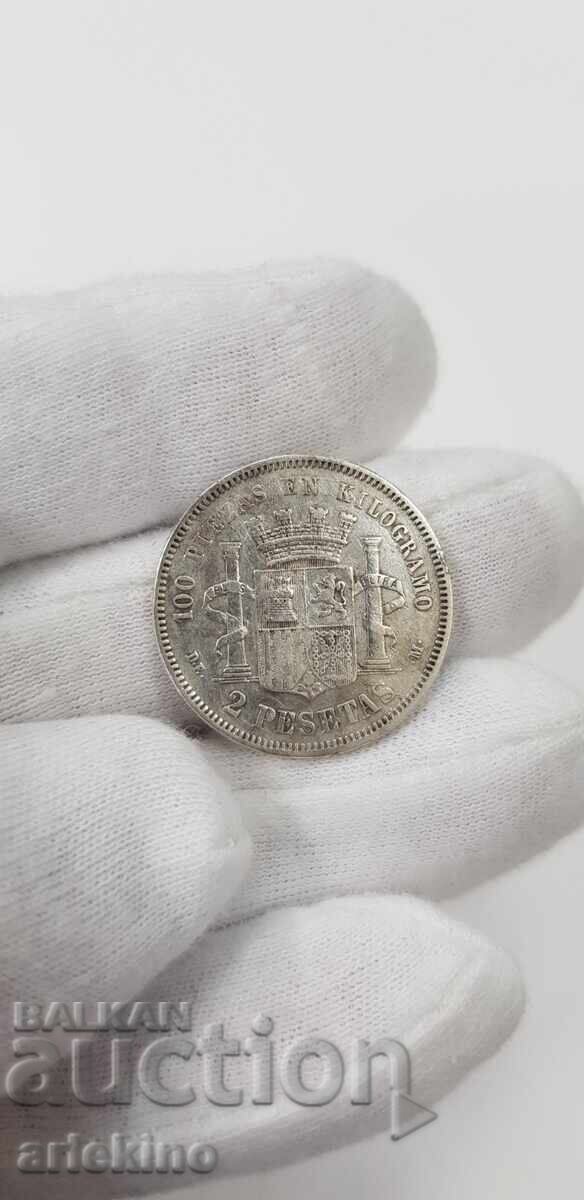 Auction Collectible silver coin 2 pesetas 1870 Spain Auction Collectible silver coin 2 pesetas 1870 Spain