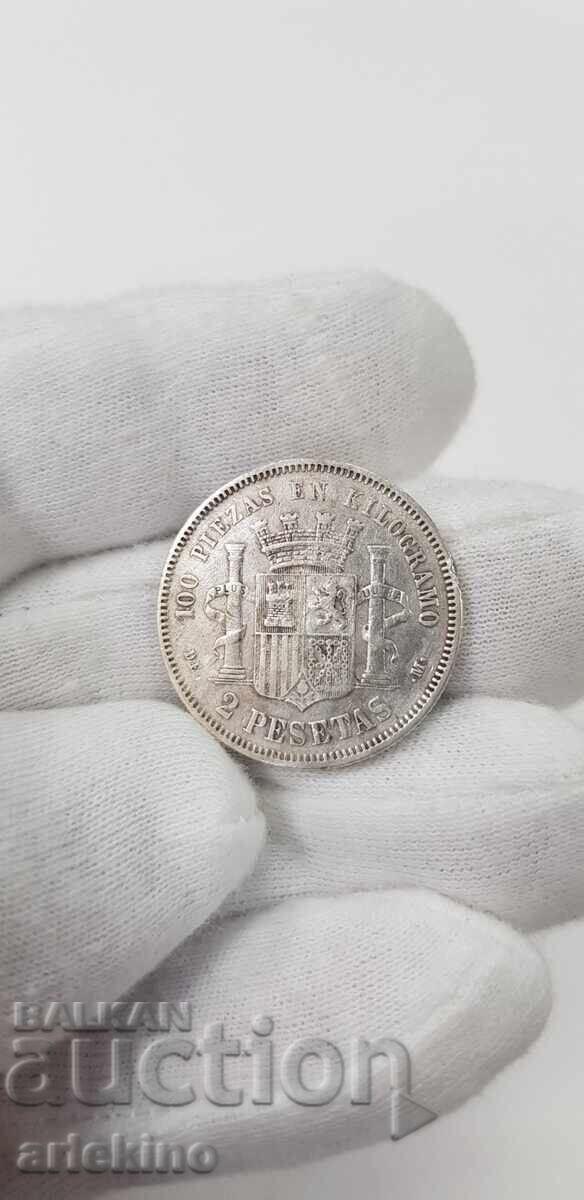 Collectible silver coin 2 pesetas 1870 Spain - 5 Collectible silver coin 2 pesetas 1870 Spain - 5